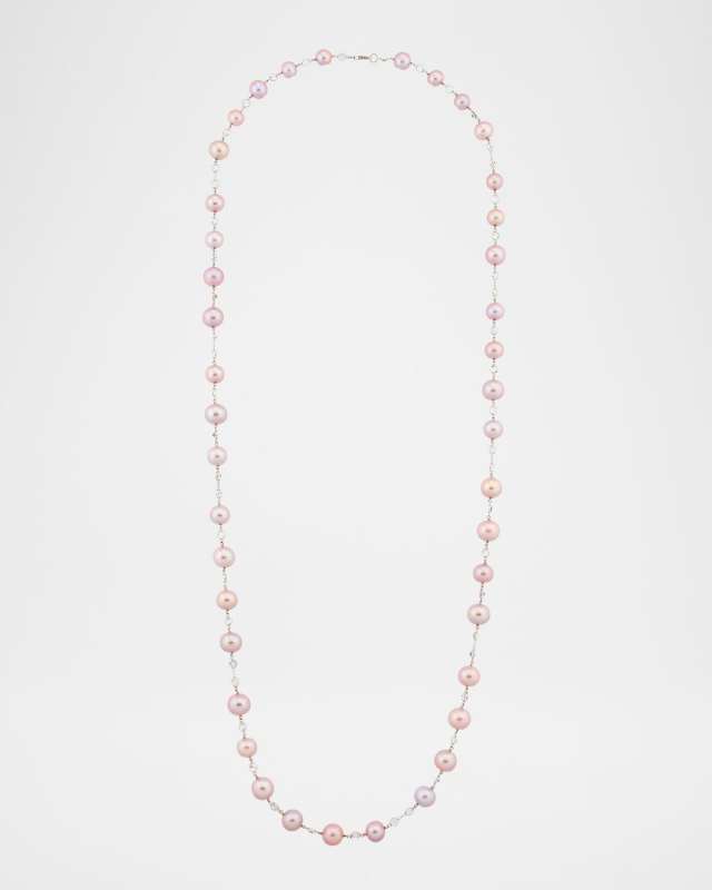 18K White Gold Freshwater Pearl and Moonstone Necklace, 42"L